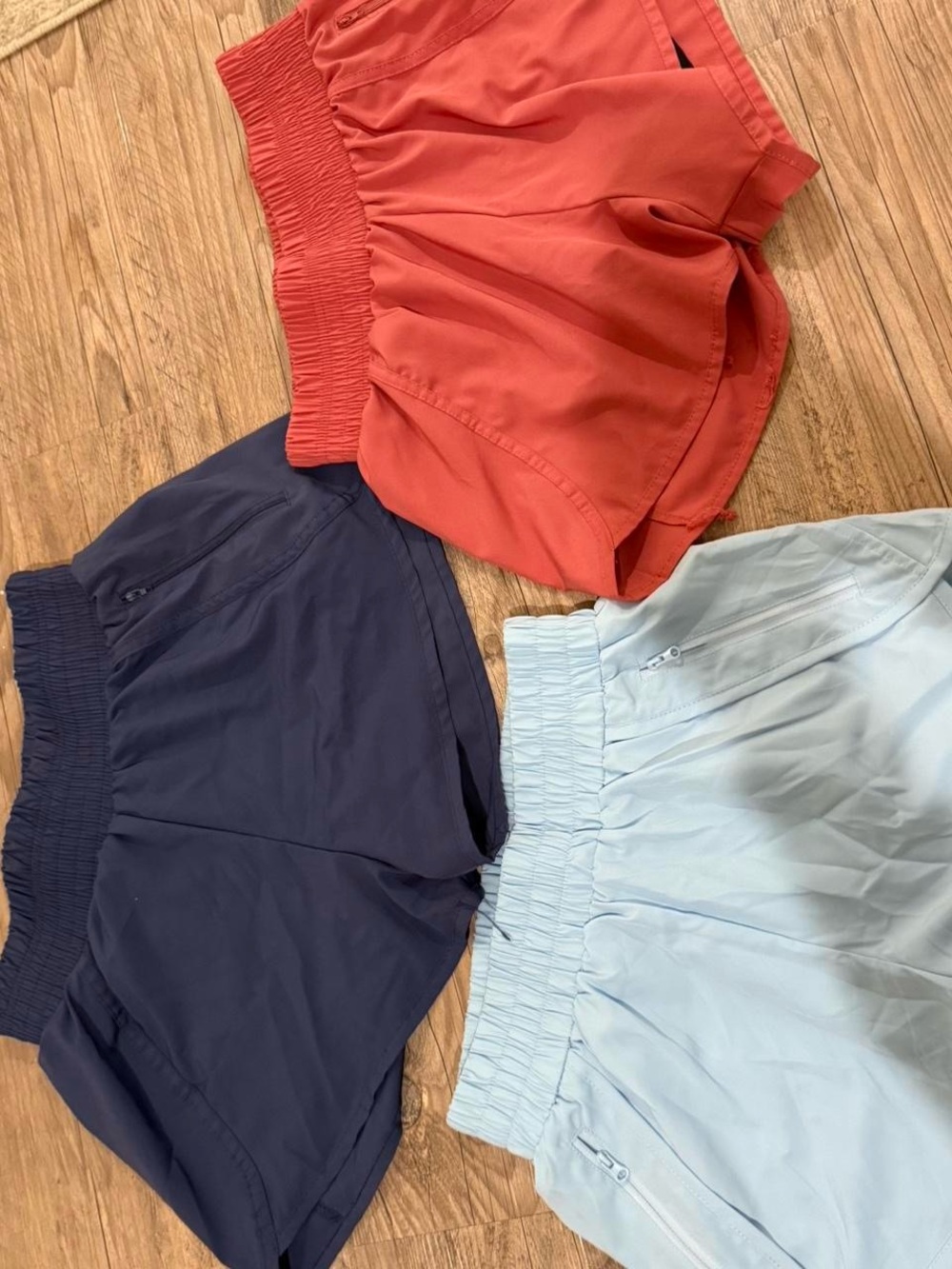 Set of Three Lightweight Athletic Shorts - Coral, Navy, Light Blue